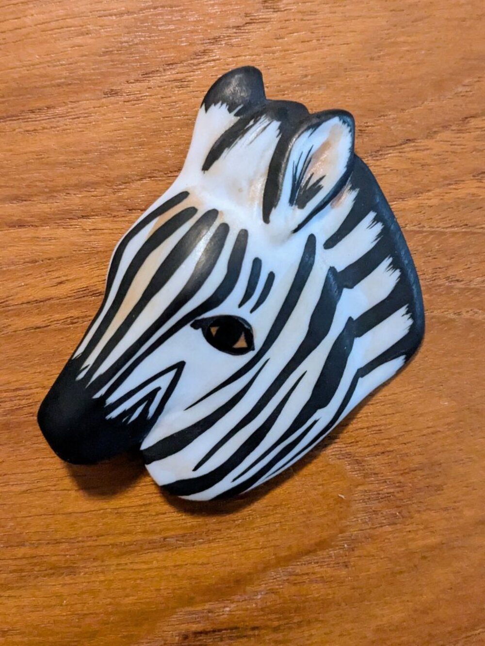 Handmade Signed Zebra Head Brooch Pin - Unique Folk Art Jewelry 3" Tall